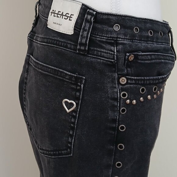 Please Brand Y2K Grommet & Stud Embellished Black Jeans Size Small - Picture 3 of 10